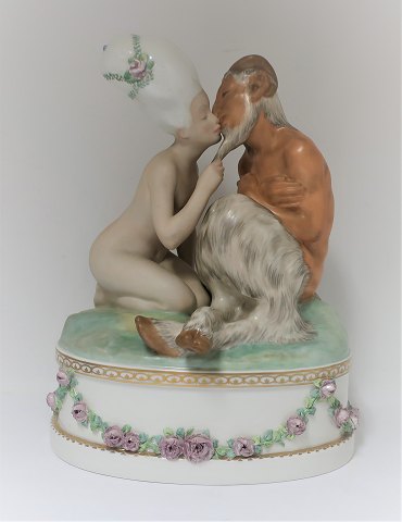 Royal Copenhagen. Porcelain figure. Faun and Nymph. Design: Gerhard Henning. Model 1119. Height 28 cm. (1 quality)
