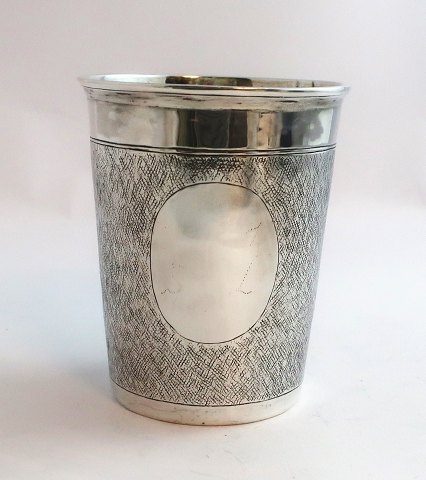 Thomas Hansen Pop, Copenhagen. Needle-brushed silver goblet. Stamped 1699/1701. 
Height 9 cm.