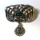 Bernhard Hertz. Jugend silver brooch with green stones (826). Length 5 cm.